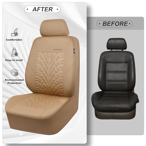 Image of CAR PASS Car Seat Covers Full Sets, Front & Split Rear Bench for Car, 3D Tyre Embossed Automotive Interior Covers, Airbag Compatible, Quick Setup Universal Fit Seat Covers for Car, SUV(All Beige)