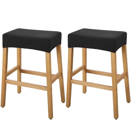 YISUN Stool Covers Rectangle - 2 Pack Stretch Waterproof Saddle Seat Cover Counter Bar Stools Bar Chairs Covers Kitchen Island Chairs Cushion Protector (2, Black)
