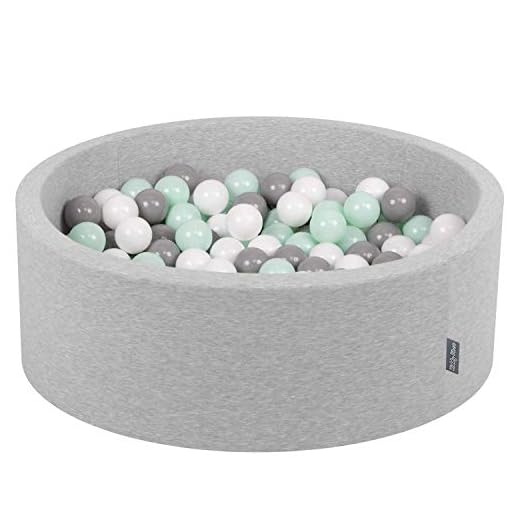 KiddyMoon Bällebad 90X30cm/200 Bälle ∅ 7Cm Bällepool Mit Bunten Bällen Für Babys Kinder Rund, Hellgrau:Weiß/Grau/Minze