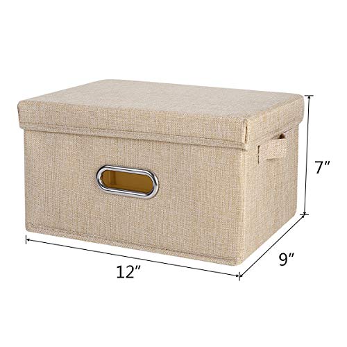 Anminy 2 Pcs Storage Boxes With Handles Removable Lids Pp Plastic Board Foldable Lidded Cotton Linen Home Storage Cubes Bins Baskets Closet Clothes Toys Organizer Containers - Beige, Small Size #TOP4