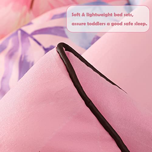 Kinbedy 4 Piece Unicorn Toddler Bedding Sets For Girls Pink Floral Cartoon Bed Sheets Toddler Bed Comforter Set For Baby Girls Bedroom Set | Include Comforter, Flat Sheet, Fitted Sheet, Pillowcase #TOP5