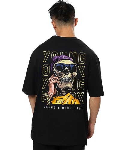 Image of fanideaz Mens Oversized Printed Half Sleeve Branded Cotton T-Shirt for Mens || Back Printed t Shirts for Men || Oversized t Shirts for Men