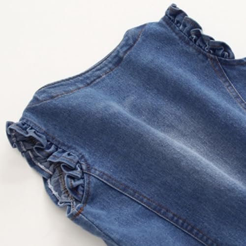 Mud Kingdom Denim Vest for Little Girls Button-Down Sleeveless Outerwear Lapel Retro Ripped3