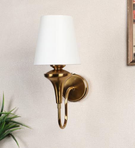 Image of ELIANTE Elegant Modern Gold Iron Wall Light with Fabric Cone Shade for Living Room and Bedroom, E27 Holder, Without Bulb