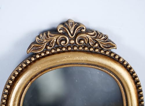 Oigumr Vintage Gold Ornate Baroque Vanity Desk Table Mirror - Small Arched Makeup Mirror with Resin Frame, 9.6x6.5 inch