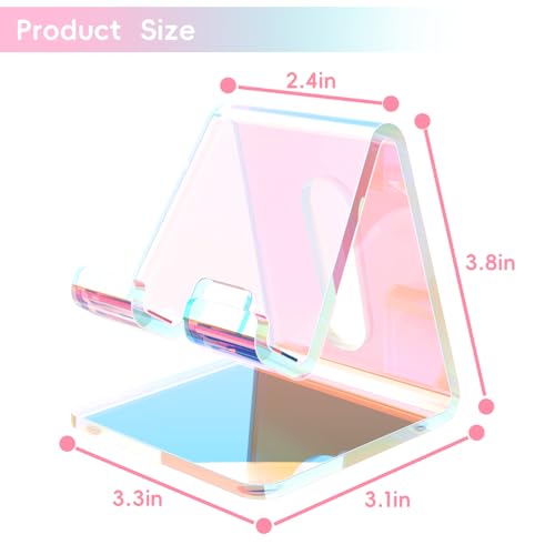 Image of Crpich Acrylic Cell Phone Stand, Portable Phone Holder, Phone Stand for Desk, Compatible with Phone16 15 14 13 12 Pro Max Mini 11, Switch, Android Smartphone, Pad, Tablet, Iridescent Color