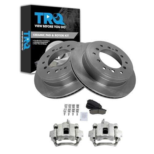Image of TRQ Rear Brake Pad and Rotor Set Ceramic Rotors Calipers | For 2010-2020 Lexus GX460 2010-2018 Toyota 4Runner