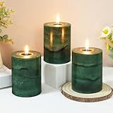 FLAVCHARM Fir Pine Scented Pillar Candles 3x4 Inch Dark Green 3-Layered Handcraft Holiday Forest Candle Smokeless Aromatherapy Candle for Christmas Decoration Home Party Fragrance Housewarming Gifts