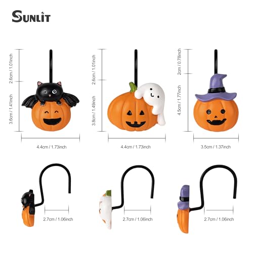 Sunlit Halloween Jack-O'-Lantern Shower Curtain Hooks, Home Decorative Ghost Shower Curtain Rings for Bathroom, Cat Shower Curtain Hangers Bathroom Accessories, Set of 12 by Sunlit - Used condition - Image 2