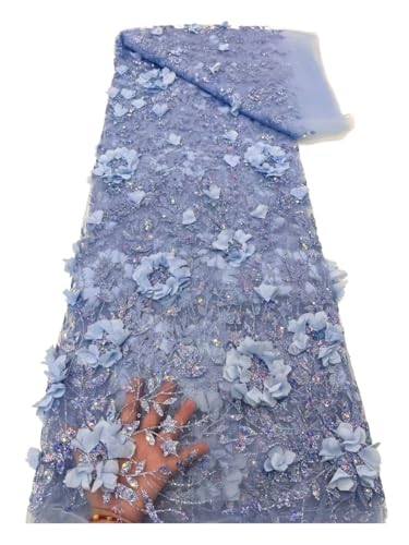 Tissu dentelle 3D bleu à paillettes pour coudre la robe de mariée de vos souvenirs