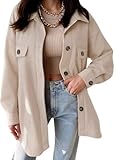 VICHYIE Womens Shacket Shirts Casual Long Sleeve Corduroy Oversized Button Down Blouses Tops Fall Jacket Coat Apricot L