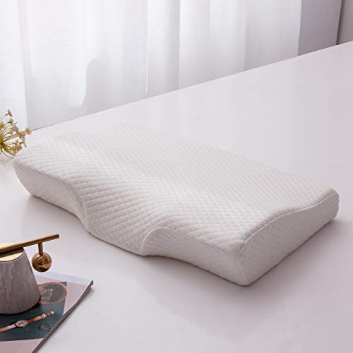 L LOVSOUL Memory Foam Pillow Queen Size Pillow for Neck Pain Contoured Support Bed Pillows for Side Sleepers,Back and Stomach Sleepers with Removable Bamboo Pillowcase