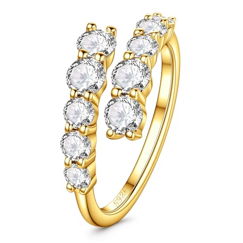 MOOSEA Moissanite Engagement Rings for Women 14K Gold Plated 925 Sterling Silver Eternity Wedding...