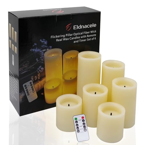 Image of Wondise Flameless Flickering Candles with Remote & Timer, Battery Operated Real Wax with Optical Fiber Wick 6PCS LED Candles for Thanksgiving Christmas Home Holidays Decoration(D3 x H3 4 inch 5 inch 6 inch 7 inch)