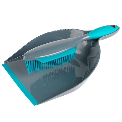 Beldray La034191Uffeu7 Antibac Pet Plus Dustpan & Brush Set – Rubber Bristle Floor, Carpet & Surface Cleaning Sweep With Squeegee Wiper, Remove Hair, 