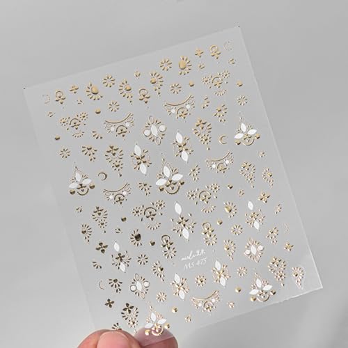 Powpop P313 Gold Nail Art Stickers Golden Totem Nail Decals 3D Bronzing Self-Adhesive Nail Art Supplies Luxury Design Hollow Totem Flower Nails Adhesive Sliders thumb #5