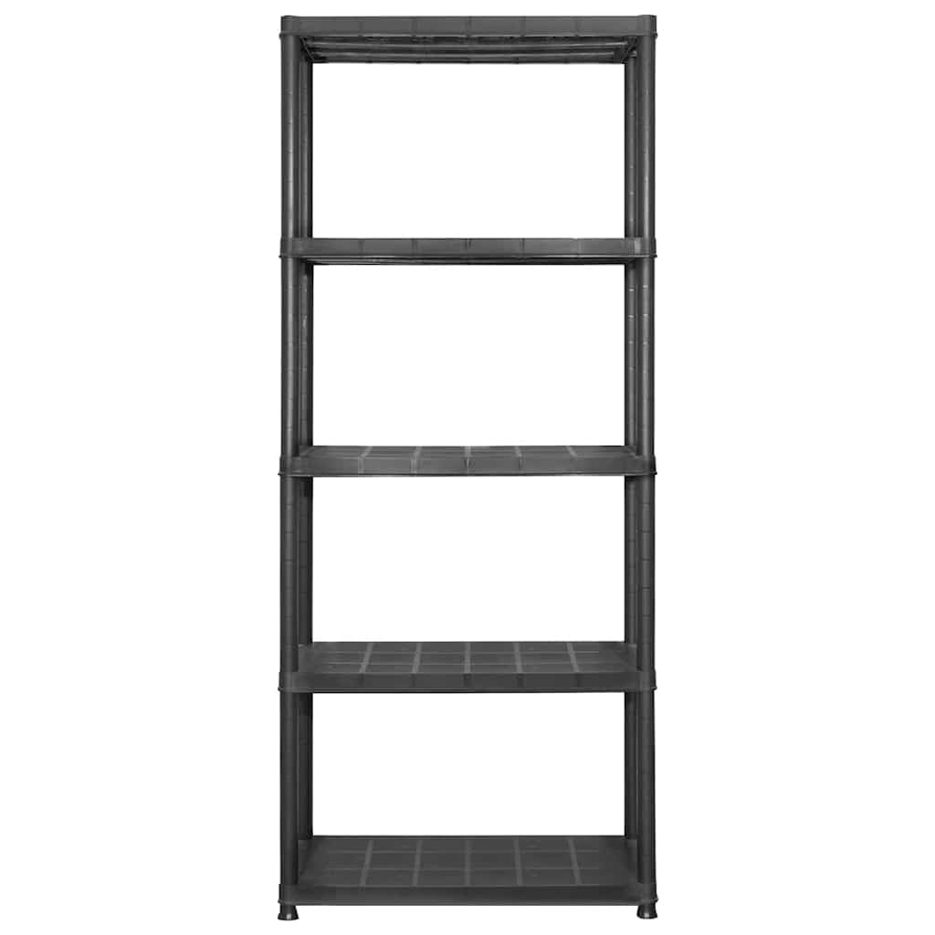 Estantería de almacenamiento con 5 estantes, 71 x 38 x 170 cm, plástico negro, estantería de pie para salón, sótano y despensa