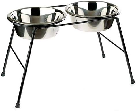Classic Pet Products Double Feeder High Stand with 2500 ml Stainless Steel Dishes, 370 mm Tall, clear