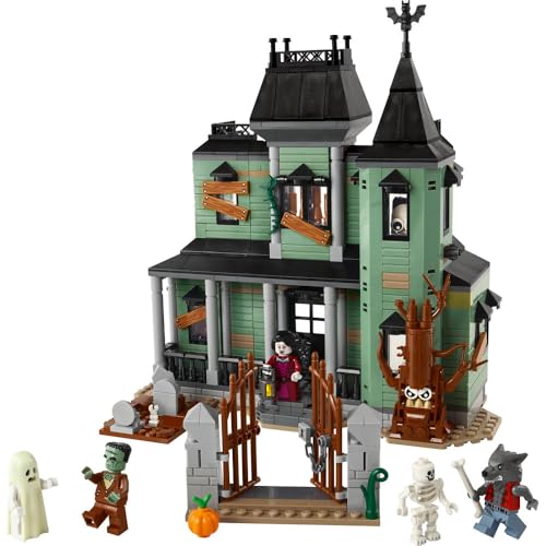 LEGO Creator 3-en-1 Le Manoir Hanté - Jouet Maison se Transformant en Set de Bateau ou de Train Hanté - Inclut 5 Minifigurines - Cadeau Original pour Garçon ou Fille dès 9 Ans 31167