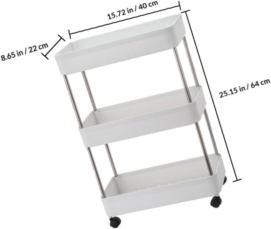 Rolling Kitchen Storage Cart with 3 Wide Shelves, Pp Material Mobile Organizer Rack with Wheels for Bathroom and Home Storage