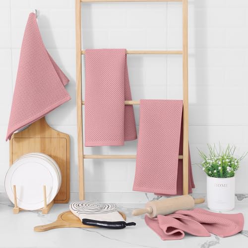Image of Homaxy 100% Cotton Waffle Weave Kitchen Dish Towels, Ultra Soft Absorbent Quick Drying Cleaning Towel, 13 x 28 Inches, 8-Pack, Dried Rose