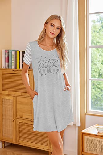 Ekouaer Sleep Shirt Loose Nightdress For Women Nightwear 3X With Pocket Raglan Pajamas Dress Gray Xxxl #TOP1