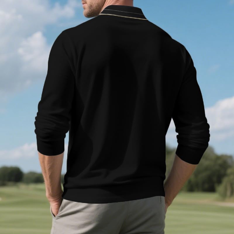 Men's Casual Shirt - Spring/Autumn Long Sleeve Solid Color 1/4 Button Collared Shirt for Vacation Daily Wear - Image 5