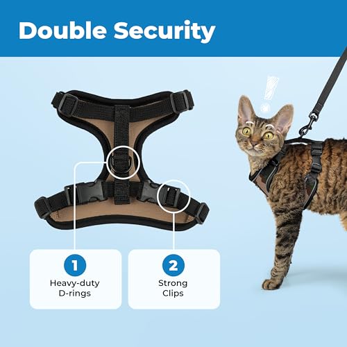 Image of Voyager Escape-Proof Step-in Lock Cat Harness & 5ft Neoprene-Handle Leash Set All-Weather Mesh with Reflective Stitching for Small to Large Cats by Best Pet Supplies, Army (327), XS