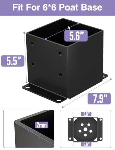 Image of 2 PCS Metal 6x6 Post Base, Inner Size 5.6 inchx5.6 inch | Heavy Duty Post Bracket, Anti-Corrosive Partition, Powder-Coated, For Pavilion Deck Railing Support