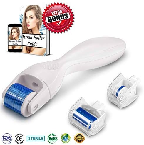 Derma Roller Kit for Face 0.25mm - 3 Cosmetic Microneedle Rollers for Face and Body Microdermabrasion - Titanium Micro Needles - Includes BONUS Ebook and Storage Cases