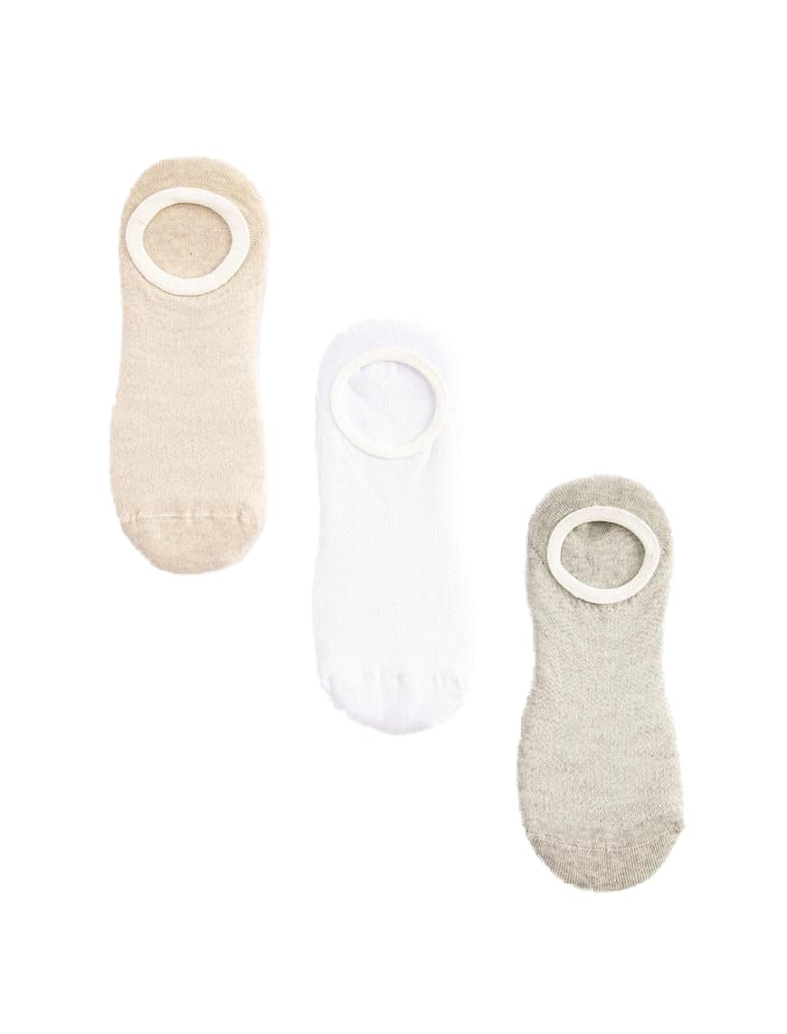 Koton Women's 3-Pack No Show Multicolor Socket Socks Set, Ecru(002), One Size