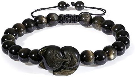 COAI Mens Womens Obsidian Stone Fox Bracelet
