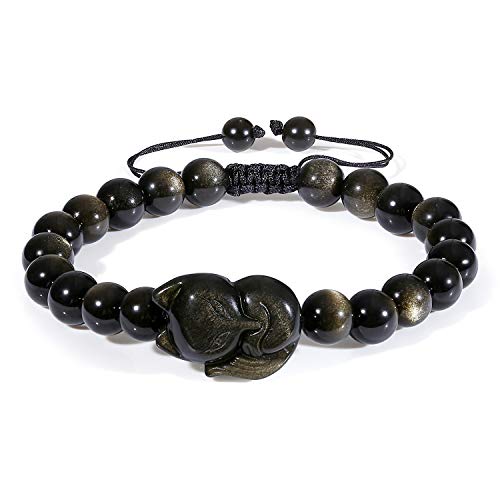 COAI Mens Womens Gold Sheen Obsidian Stone Fox Bracelet