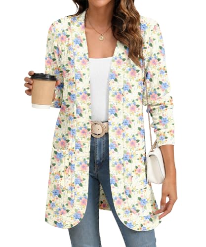 Image of YSYOKOW Cardigan Sweaters for Women Long Sleeve Open Front with Pockets | Long Cardigans for Women Lightweight Soft Casual Dressy Loose Fit Cardigan Sweater with Pockets for Work and Office
