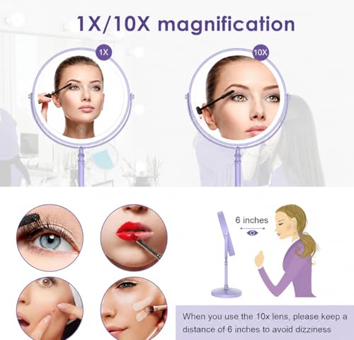 Image of DEIOVWXS Makeup Mirror, Rechargeable Vanity Mirror with 3 Lights, 1X /10X