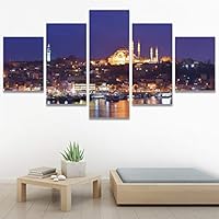 SIGNWIN 5 Panel Canvas Wall Art Modern Art Cityscape Contemporary Expressive Multicolor Photography Places for Home Decorations Ready to Hang - 60
