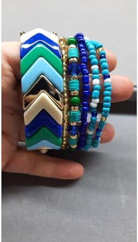 MITH SB TAKI Bohem Geometrik Bileklik Seti, Mavi, Akrilik, Kadın, Esnek, Altın Kaplama, 6'lı - Görsel 2