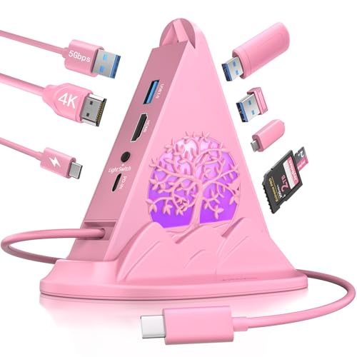 Hub USB C rose pour le télétravail adaptateur multiport de type C avec lecteur SD et HDMI