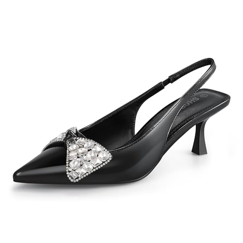Women's Slingback Kitten Heels with Bow 2.4-Inch Low Heels Closed Pointed Toe Pump Dress Shoes