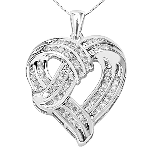 Haus of Brilliance .925 Sterling Silver 1 1/4 Cttw Round Diamond Openwork Ribbon Weave Heart Pendant 18" Necklace (I-J Color, I3 Clarity)