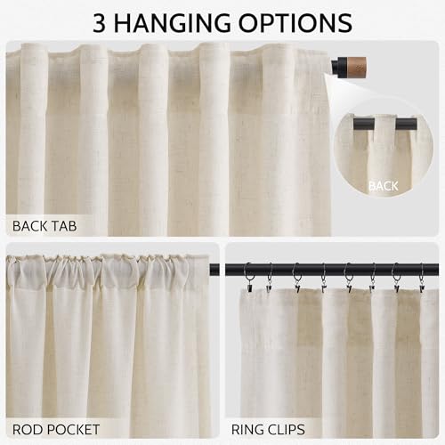 Image of Nanspring Extra Long 120 Inch Curtains for Living Room Birch Beige Linen Light Filtering Semi Sheer Curtain Back Tab Modern Farmhouse Decor Floor to Ceiling High Window for Bedroom 52x120, 2 Panels