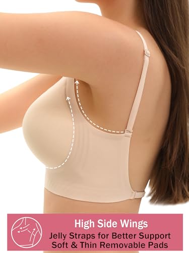 Image of Low Back Bra Padded Bralettes for Women Backless Smoothing Invisible Wireless Lifting Convertible Bras, Nude, X-Small