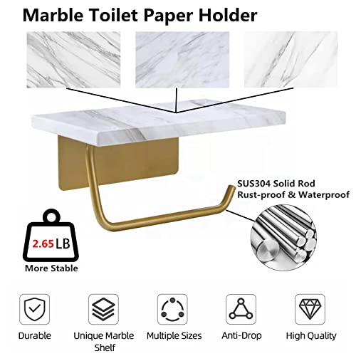 Toilet Paper Holder With Natural Marble Shelf For Bathroom Washroom,Wall Mounted Tissue Holder Suitable For Mega Roll.(White) #TOP1