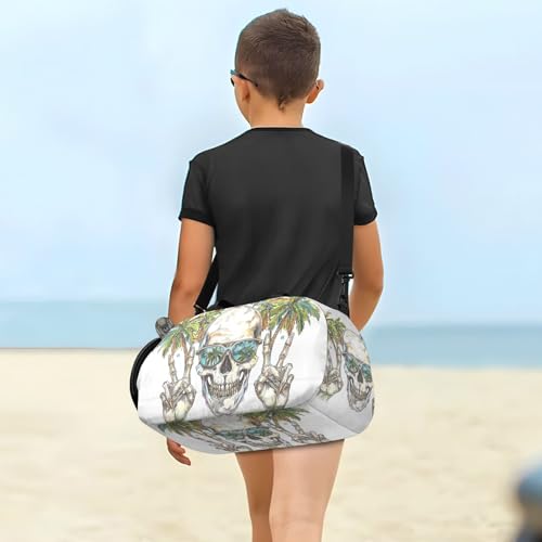 Duffle Bag for Boys or Girls with Shoes Compartment, Skull Wearing Sunglasses Palm Sports Travel Bag Overnight4