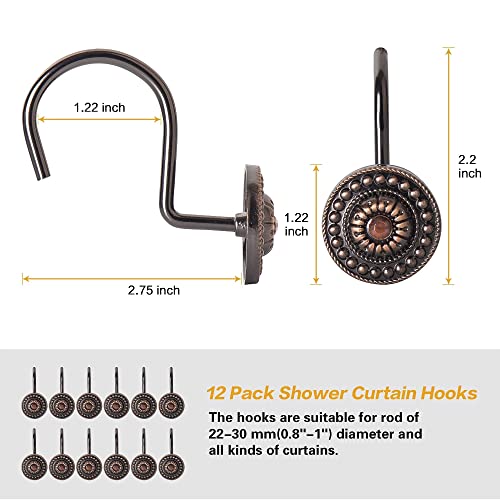 Bronze Shower Curtain Hooks, Decorative Shower Curtain Rings For Bathroom, Rust Proof Shower Hooks For Shower Curtain Liner, 12Pcs #TOP5