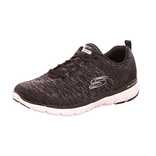 Skechers Flex Appeal 3.0, Zapatillas para Mujer, Negro (Black Knit Mesh/White Trim Bkw), 38 EU