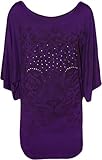 Länge 81cm WearAll PaperMoon - Damen Übergroße Tiger Druck Glitzer U-Boot-Ausschnitt Top - Violett - 48-50