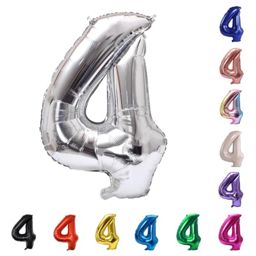 Image of YPSelected 32 Inch Large Foil Helium Number Balloon Birthday Wedding Party 0-9 (Silver, 4)