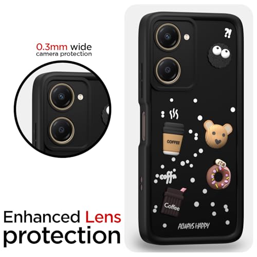 Image of Pikkme Bumper Case for iQOO Z9 Lite 5G / Vivo T3 Lite 5G / Vivo Y18 / Y18e / Y03 | Cute Fun Cartoon 3D Bear Silicone Full Body Protection Back Cover (Black)