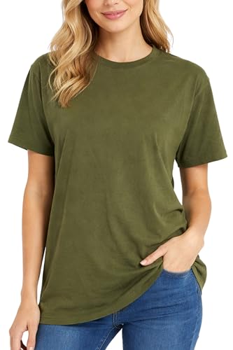 Re Tech UK - 100% Cotton T Shirts for Women UK - Soft Comfy Round Neck Short Sleeve - Ladies T Shirts Loose Fit Plain Tee - Perfect for Everyday Casual Wear, (Khaki, S)